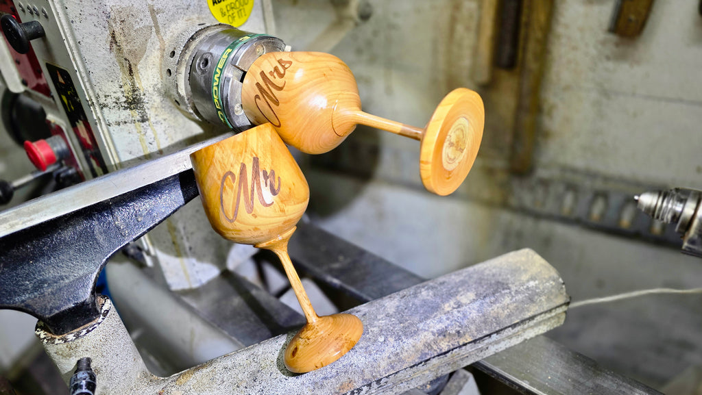 Handmade Wooden Wedding Goblets – “Mr & Mrs” – Personalized Gift Set