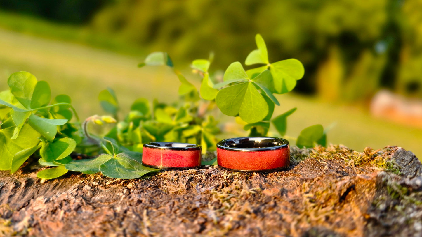 Handmade Wooden Ring with Black Ceramic Inlay and Purpleheart Wood