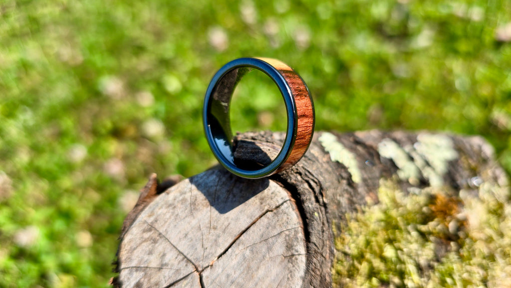 Handmade Wooden Ring with Black Ceramic Inlay and Kingwood