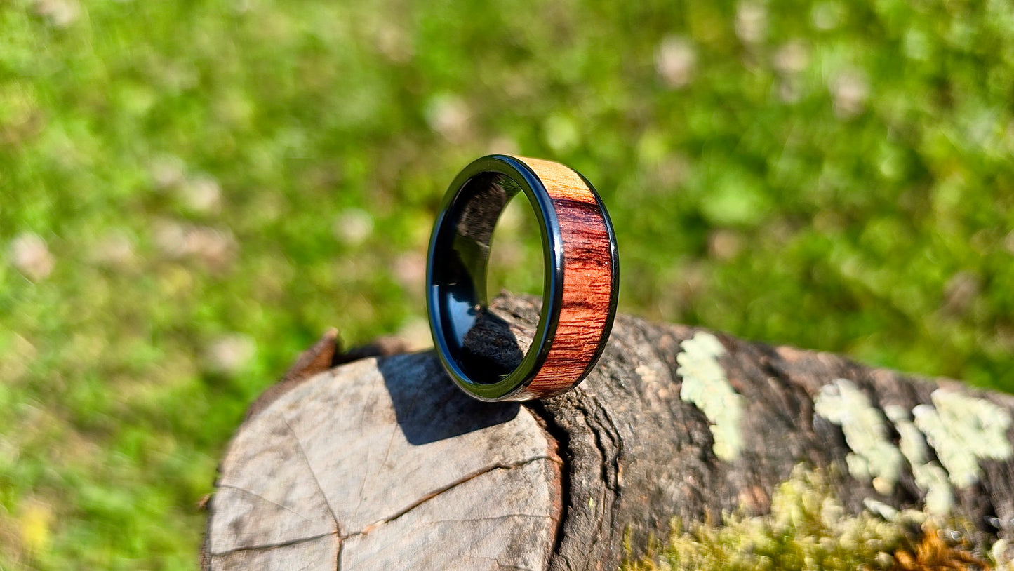 Handmade Wooden Ring with Black Ceramic Inlay and Kingwood