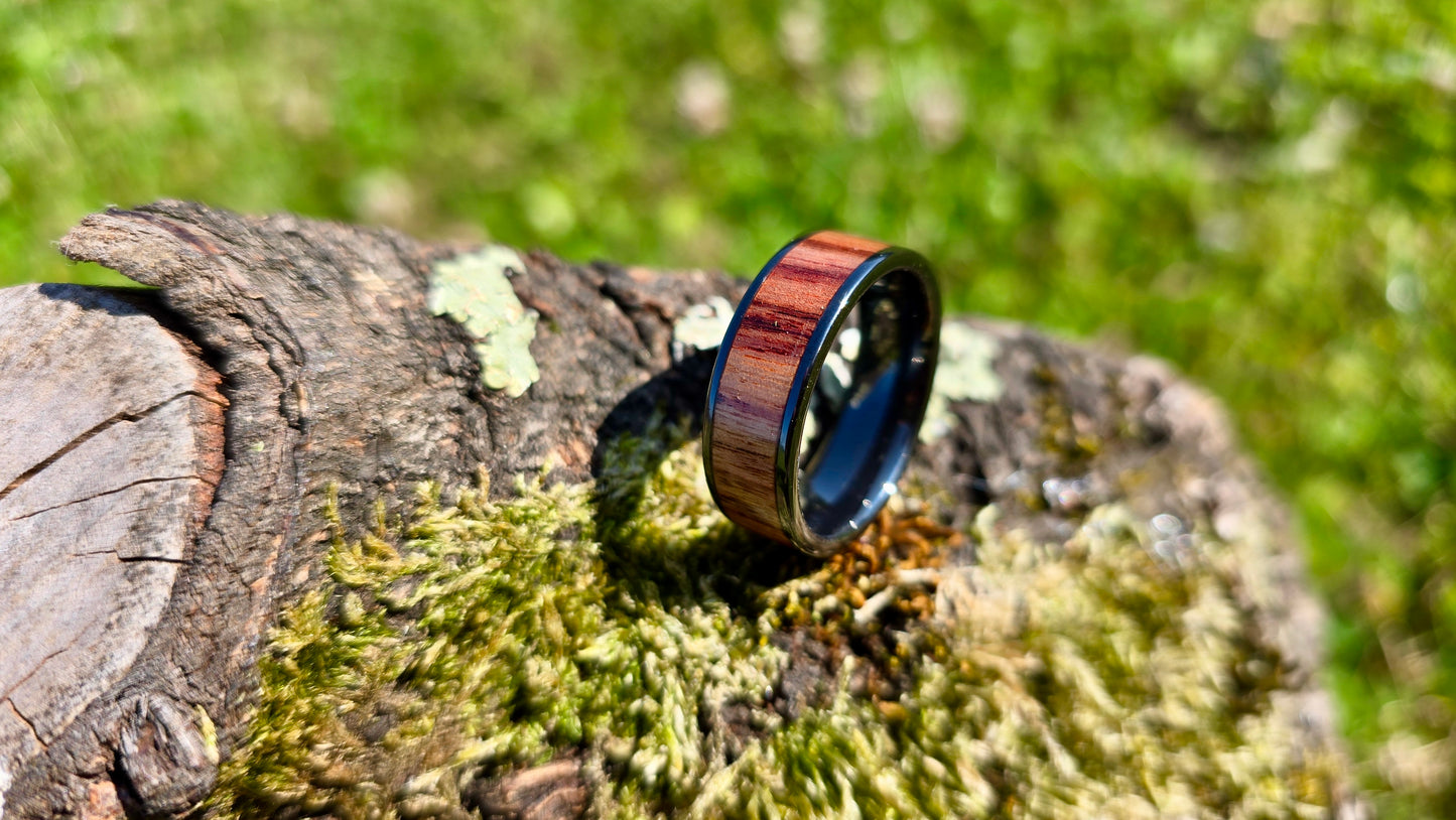Handmade Wooden Ring with Black Ceramic Inlay – Custom Wood Options