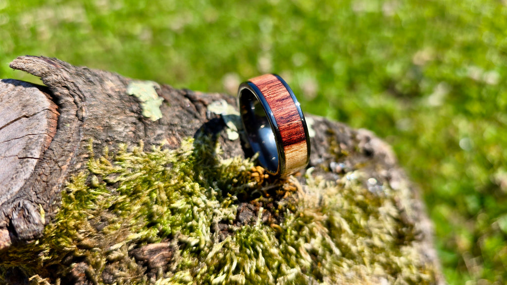 Handmade Wooden Ring with Black Ceramic Inlay and Kingwood