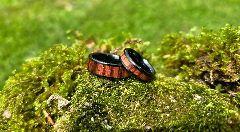 Handmade Wooden Ring with Black Ceramic Inlay and Kingwood