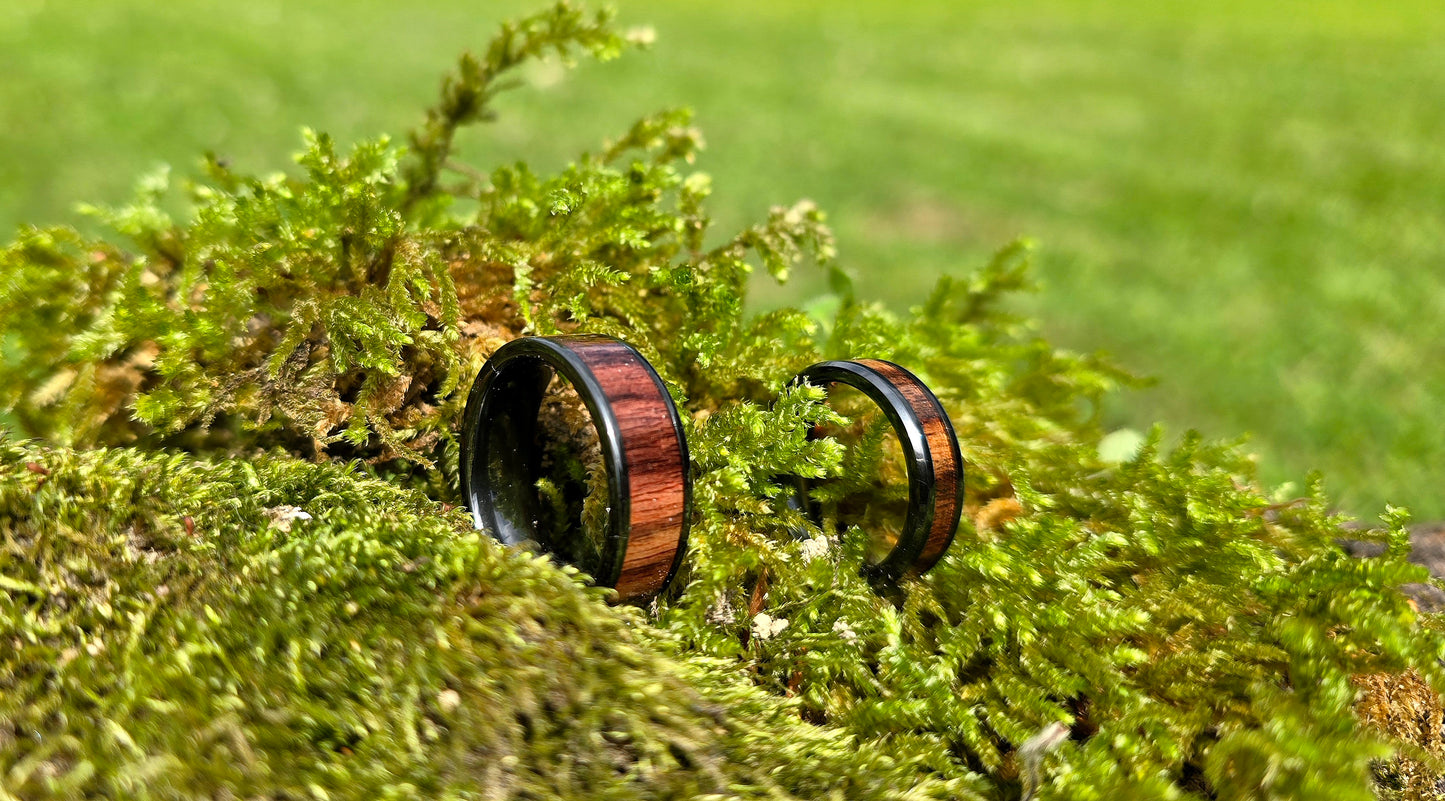 Handmade Wooden Ring with Black Ceramic Inlay and Kingwood