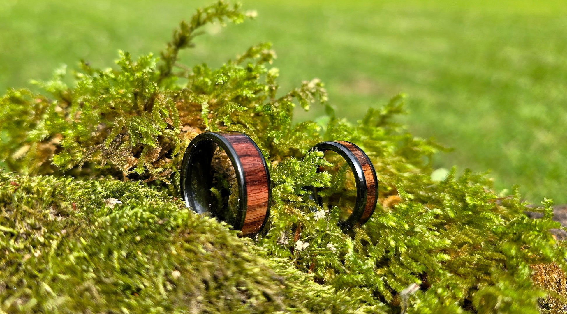 Handmade Wooden Ring with Black Ceramic Inlay and Kingwood