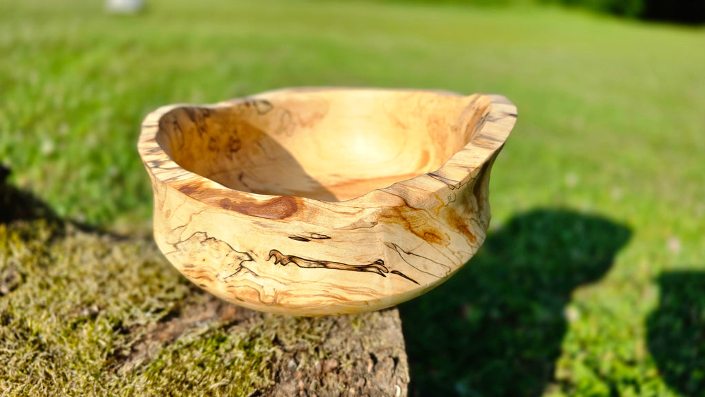 Handmade spalted birch wood bowl with natural edge – rustic decorative centerpiece, artisan-turned with unique spalting patterns