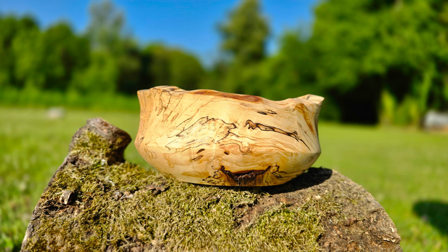 Handmade spalted birch wood bowl with natural edge – rustic decorative centerpiece, artisan-turned with unique spalting patterns