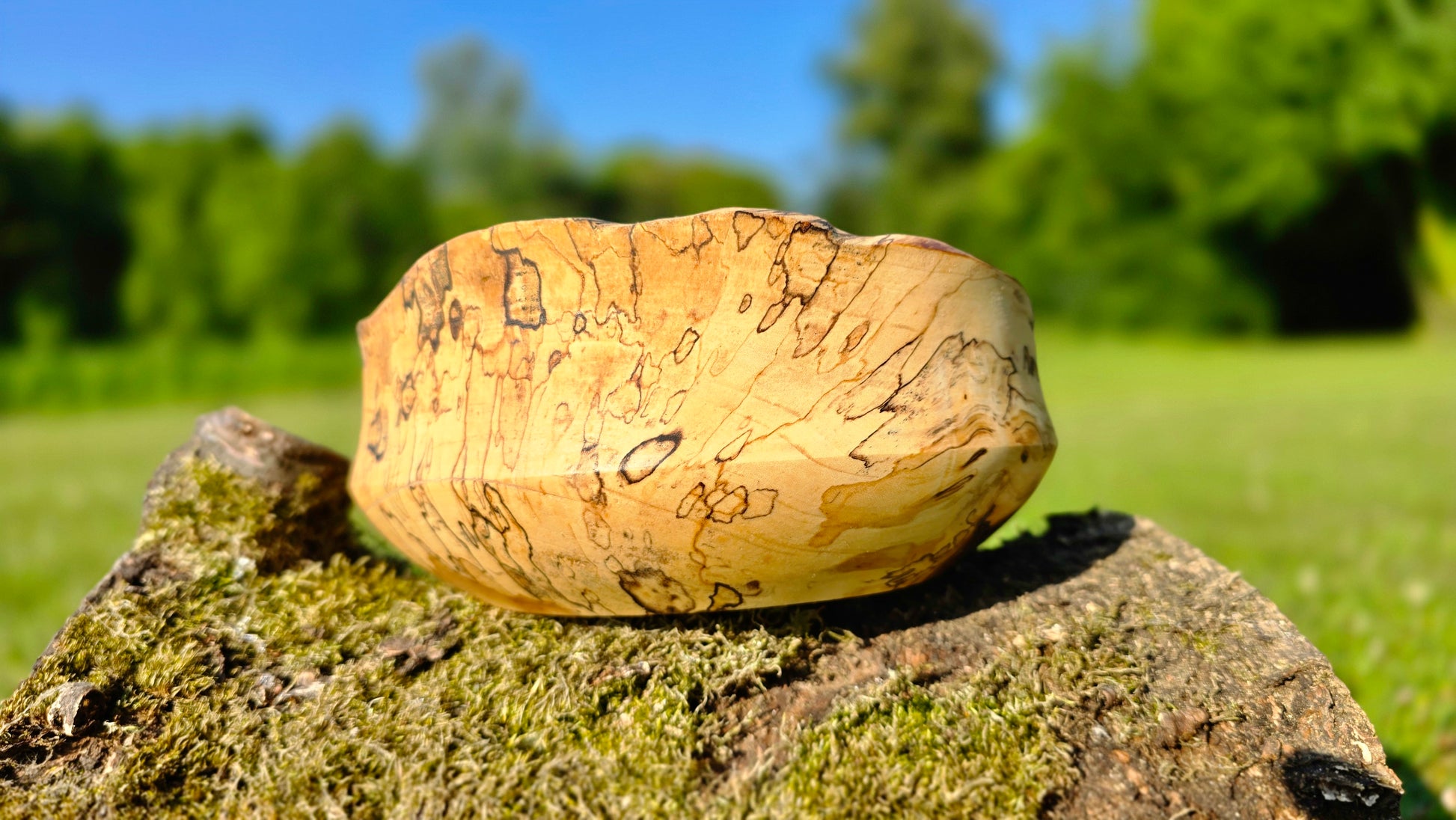 Handmade spalted birch wood bowl with natural edge – rustic decorative centerpiece, artisan-turned with unique spalting patterns