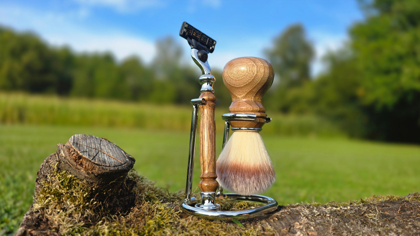 handcrafted walnut shaving set Mach 3 razor handle and brush