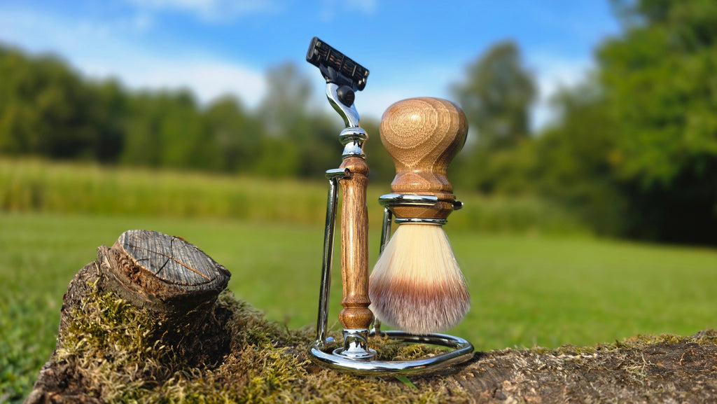 handcrafted walnut shaving set Mach 3 razor handle and brush