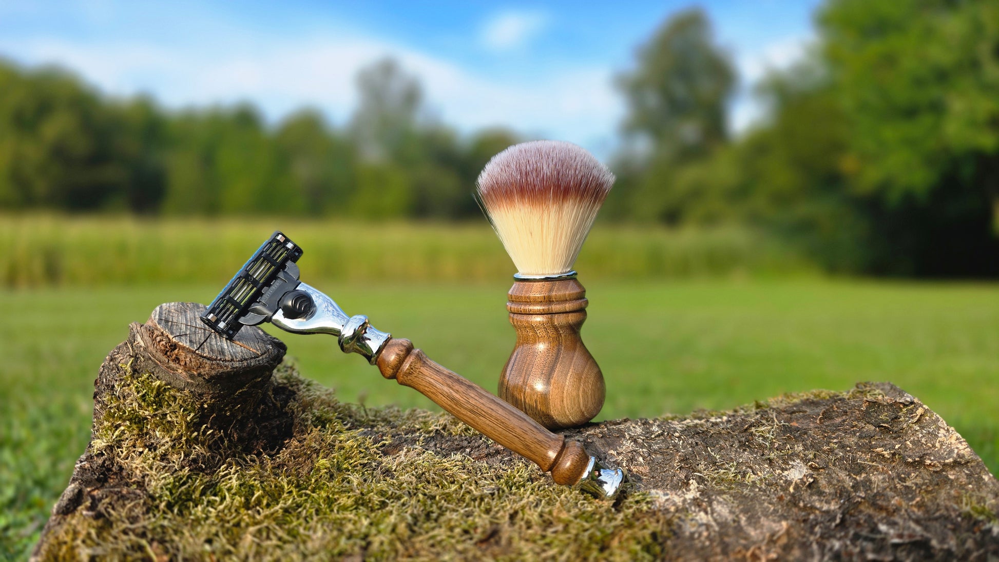 Handcrafted Walnut Shaving Set – Mach 3 Razor Handle & Brush