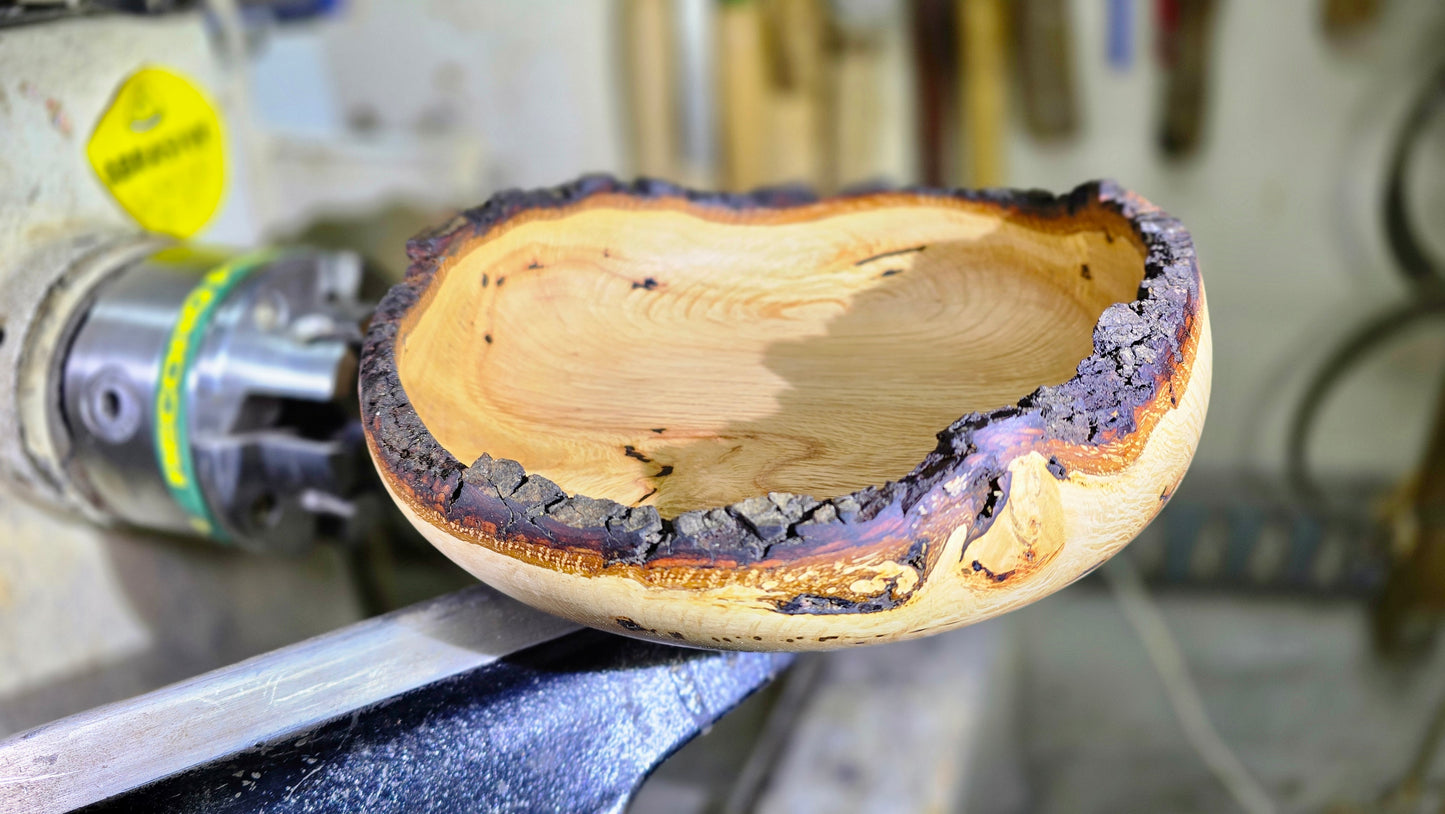 Rustic oak wooden bowl finished with carnauba wax and tung oil