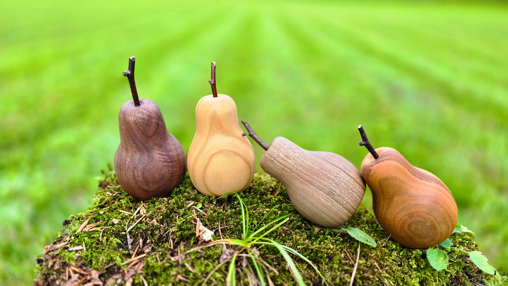Hand-turned pear salt pepper shakers