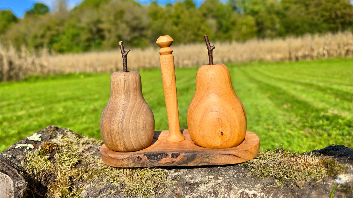 Hand-turned pear salt pepper shakers