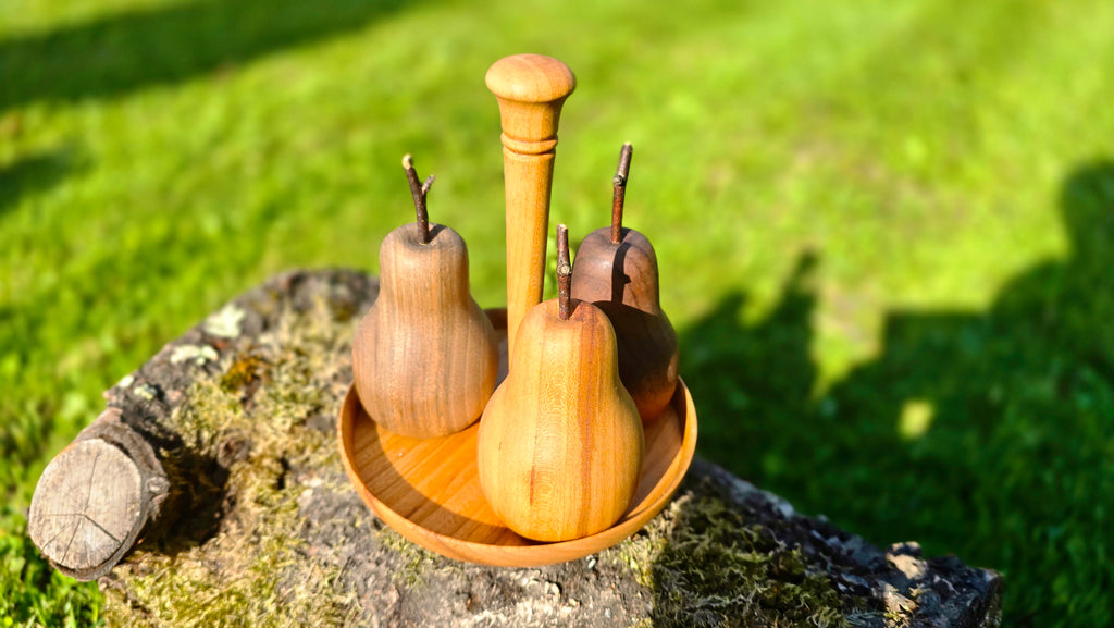 Hand-turned pear salt pepper shakers