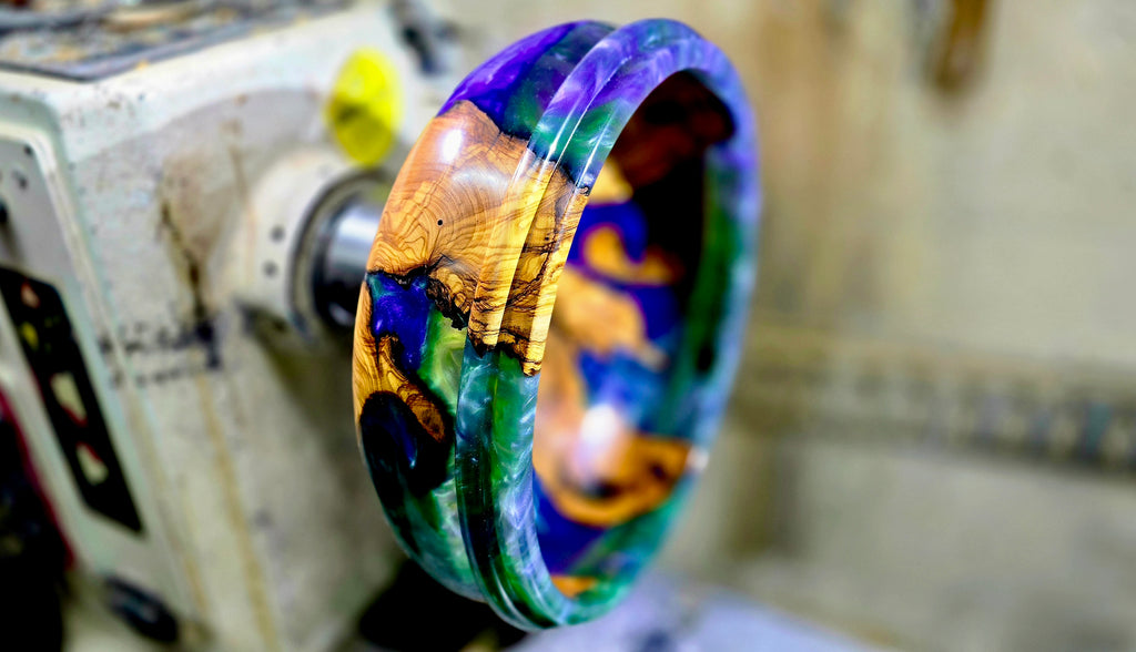 Luxury epoxy and olive wood centerpiece – top view