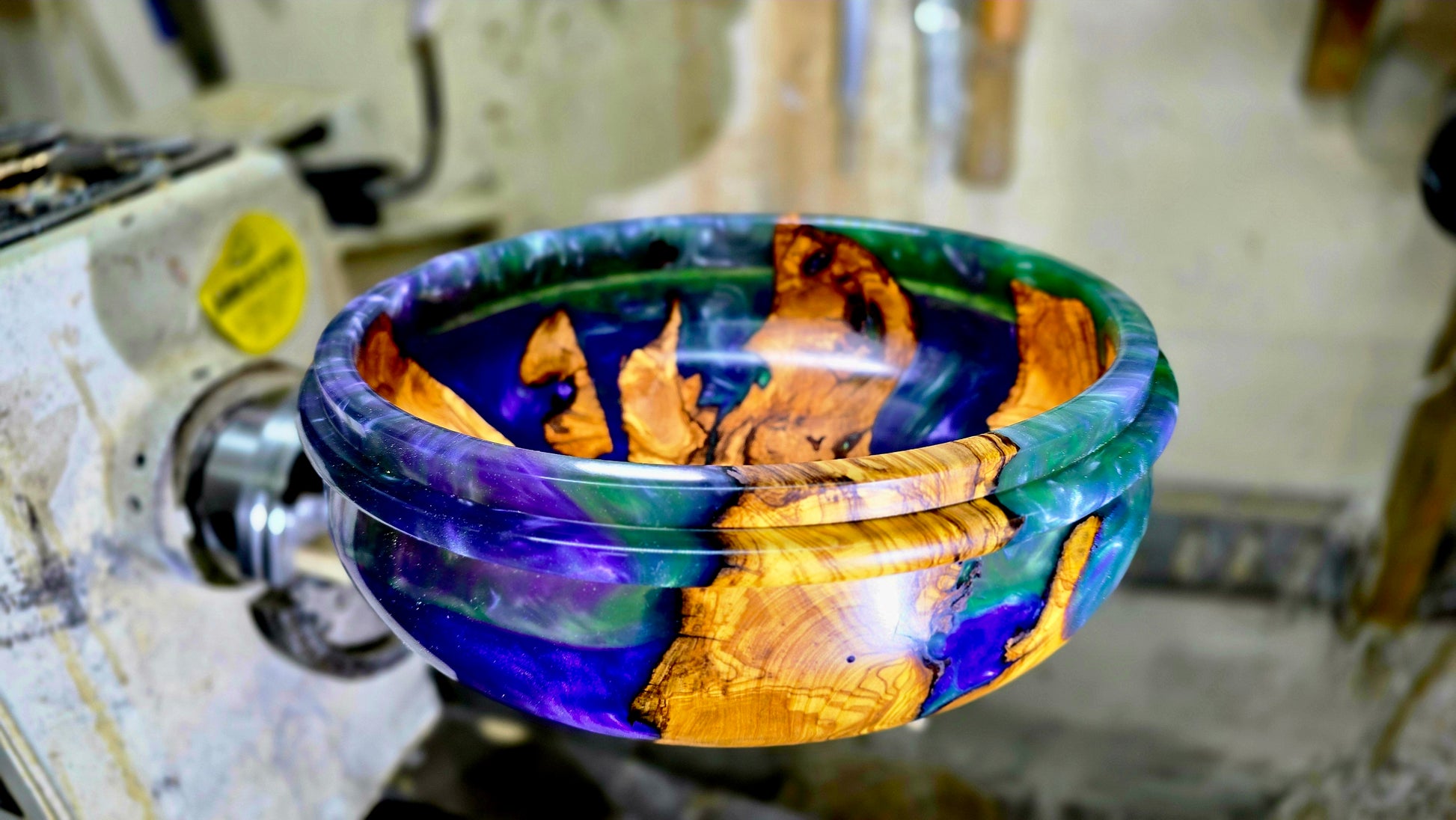 Handmade olive wood epoxy resin bowl – one of a kind artisan woodturning piece