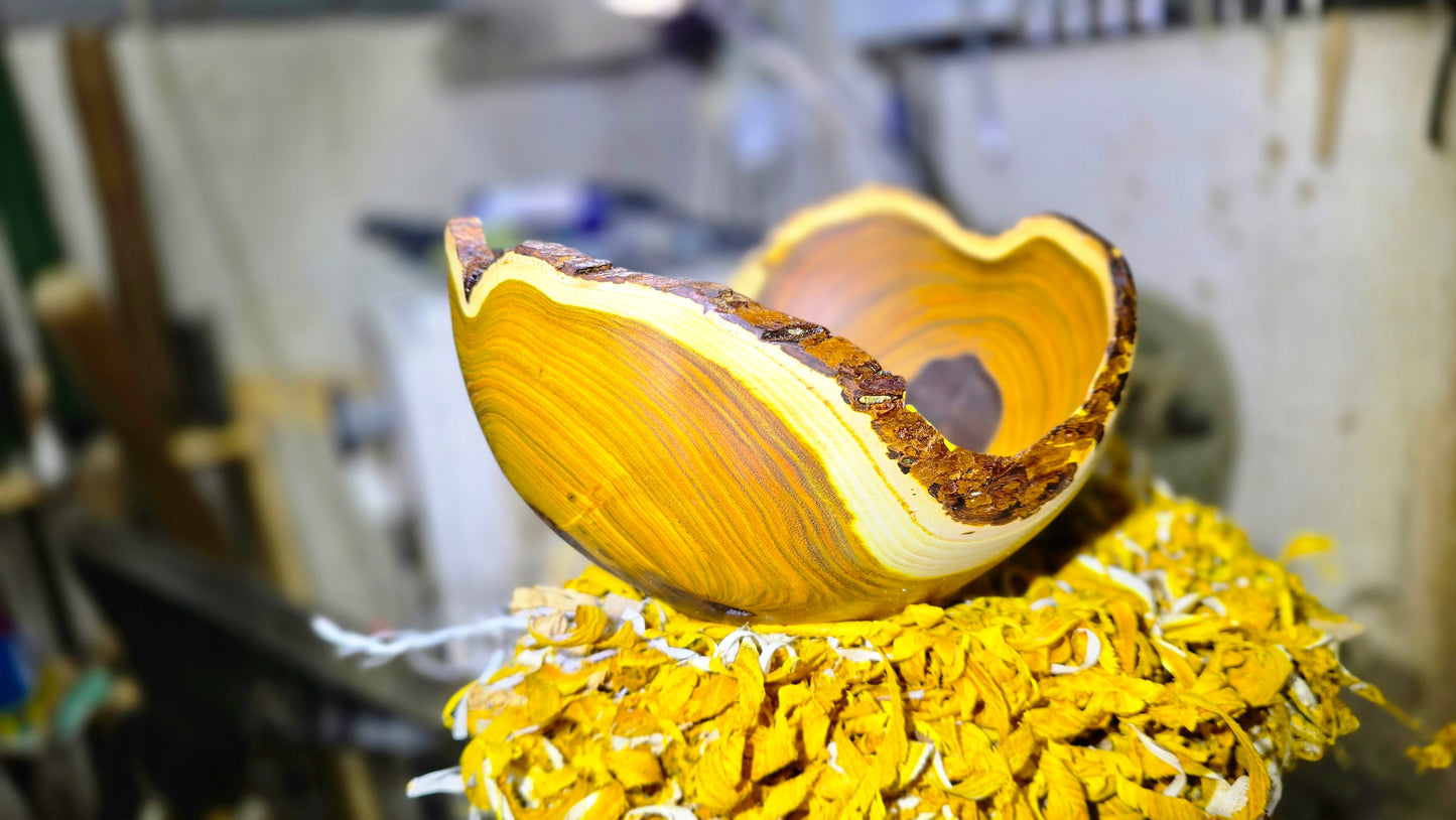 Tung oil and carnauba wax finish on PipejaWood bowl – surface detail