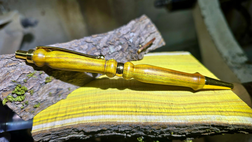 Bright yellow wooden pen – rare Sumac wood detail