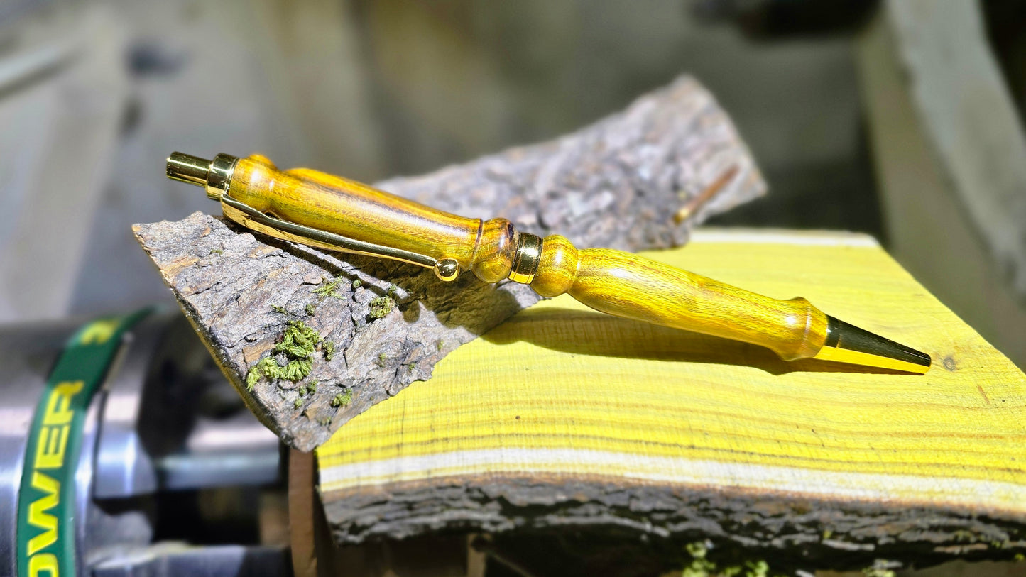 Handmade Wooden Pen from Rare Yellow Sumac Wood – Luxury Natural Grain Ballpoint Pen with Engraving & Gift Box