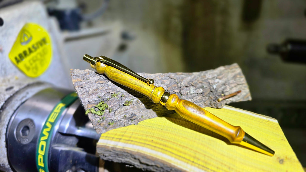 Bright yellow wooden pen – rare Sumac wood detail
