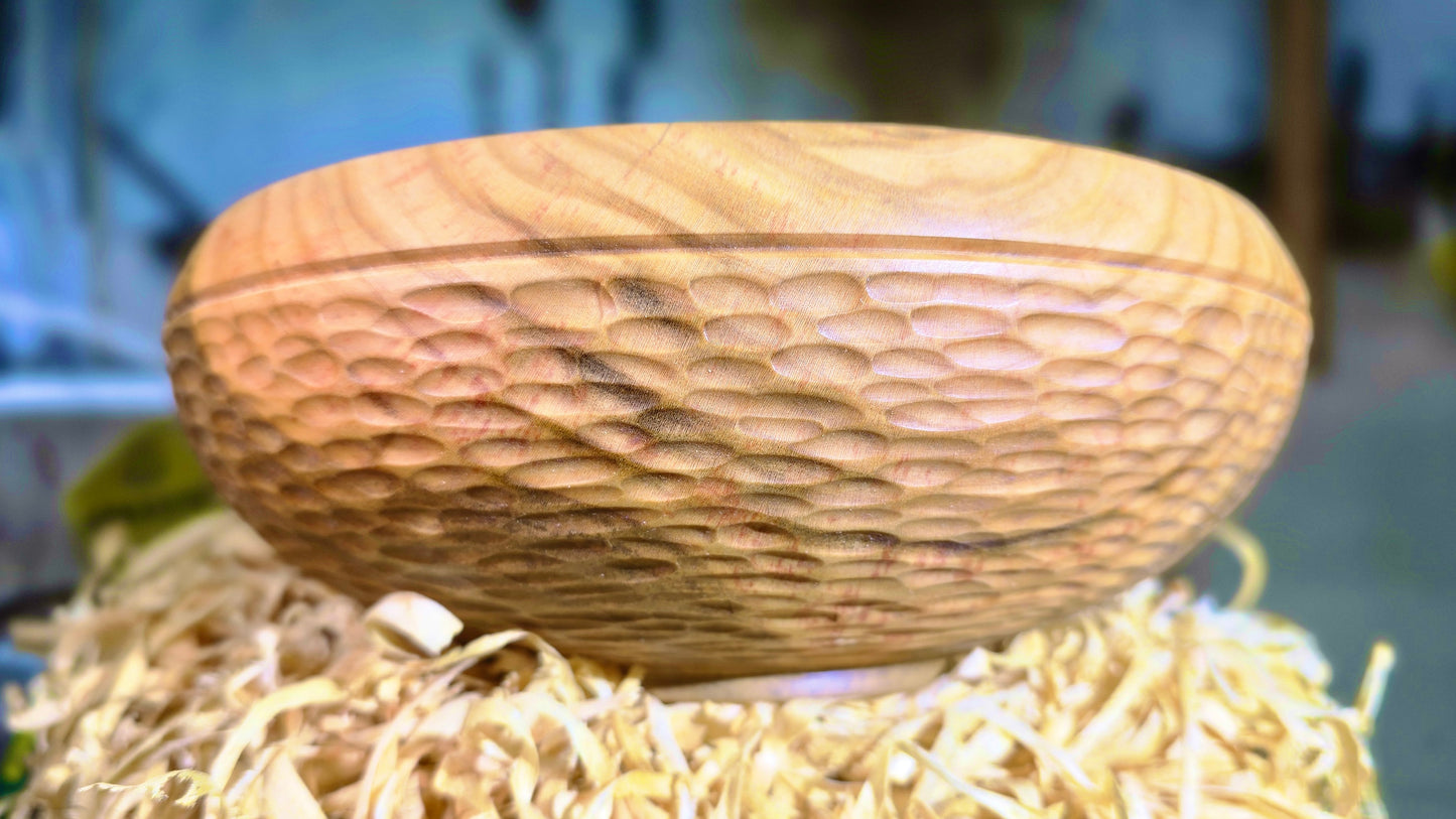 Unique textured wood bowl handcrafted from premium hardwood