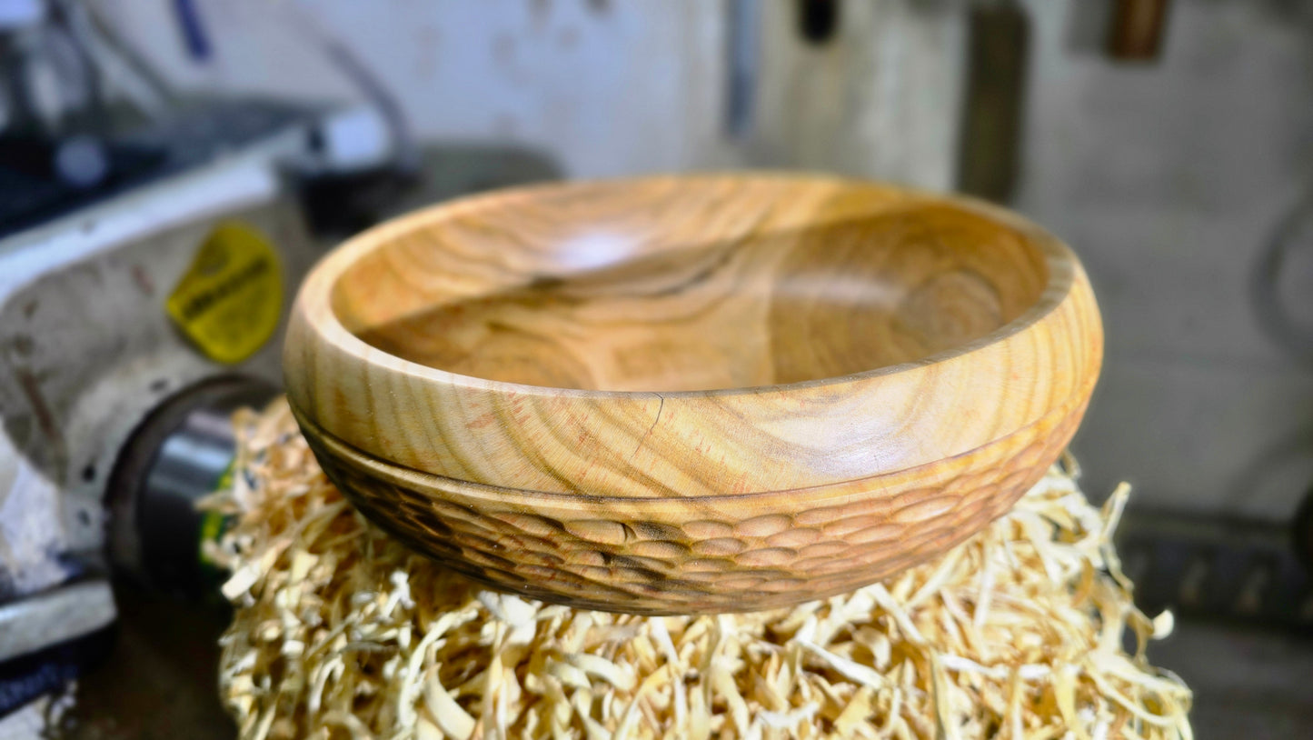 Hand-carved textured wooden bowl – luxury handmade woodturning bowl