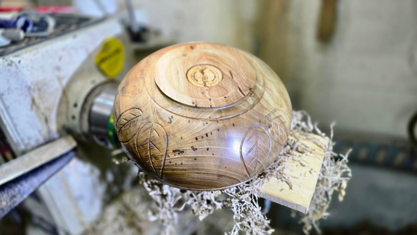 Artisan wood bowl interior showing grain and craftsmanship
