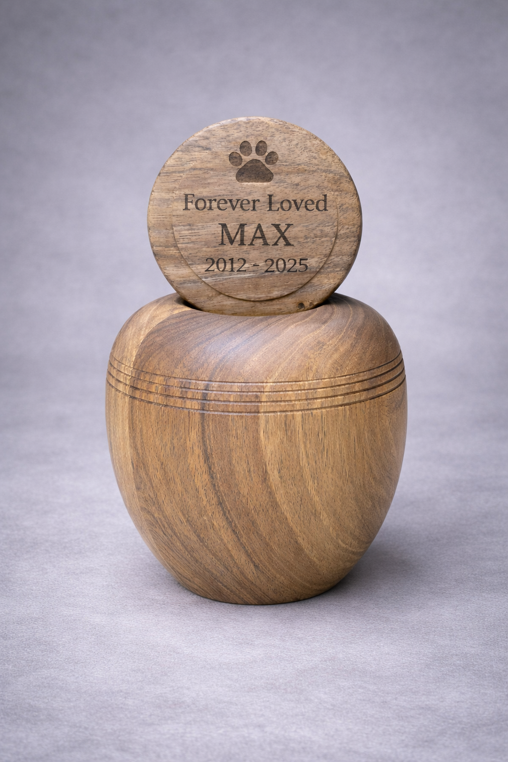 engraved wooden pet urn lid forever loved