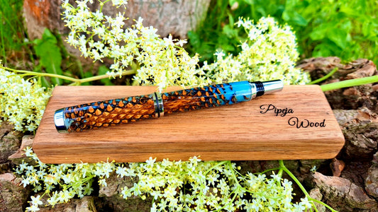 Handmade pine cone epoxy fountain pen in wooden gift box – luxury artisan writing instrument