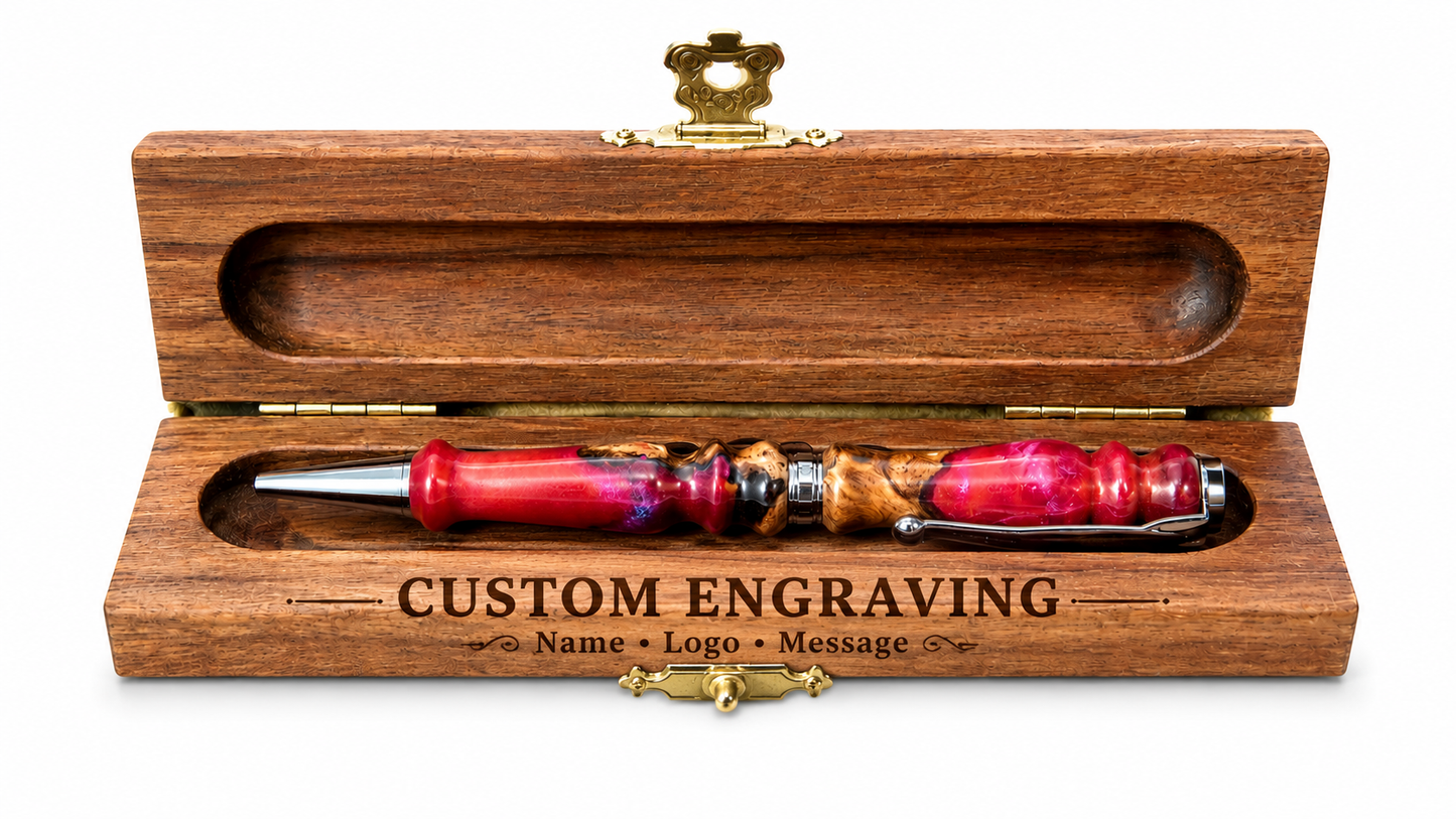 Luxuriöser handgefertigter Kugelschreiber aus Olivenholz und Harz – Individuell gravierter Stift aus Holz als Geschenk