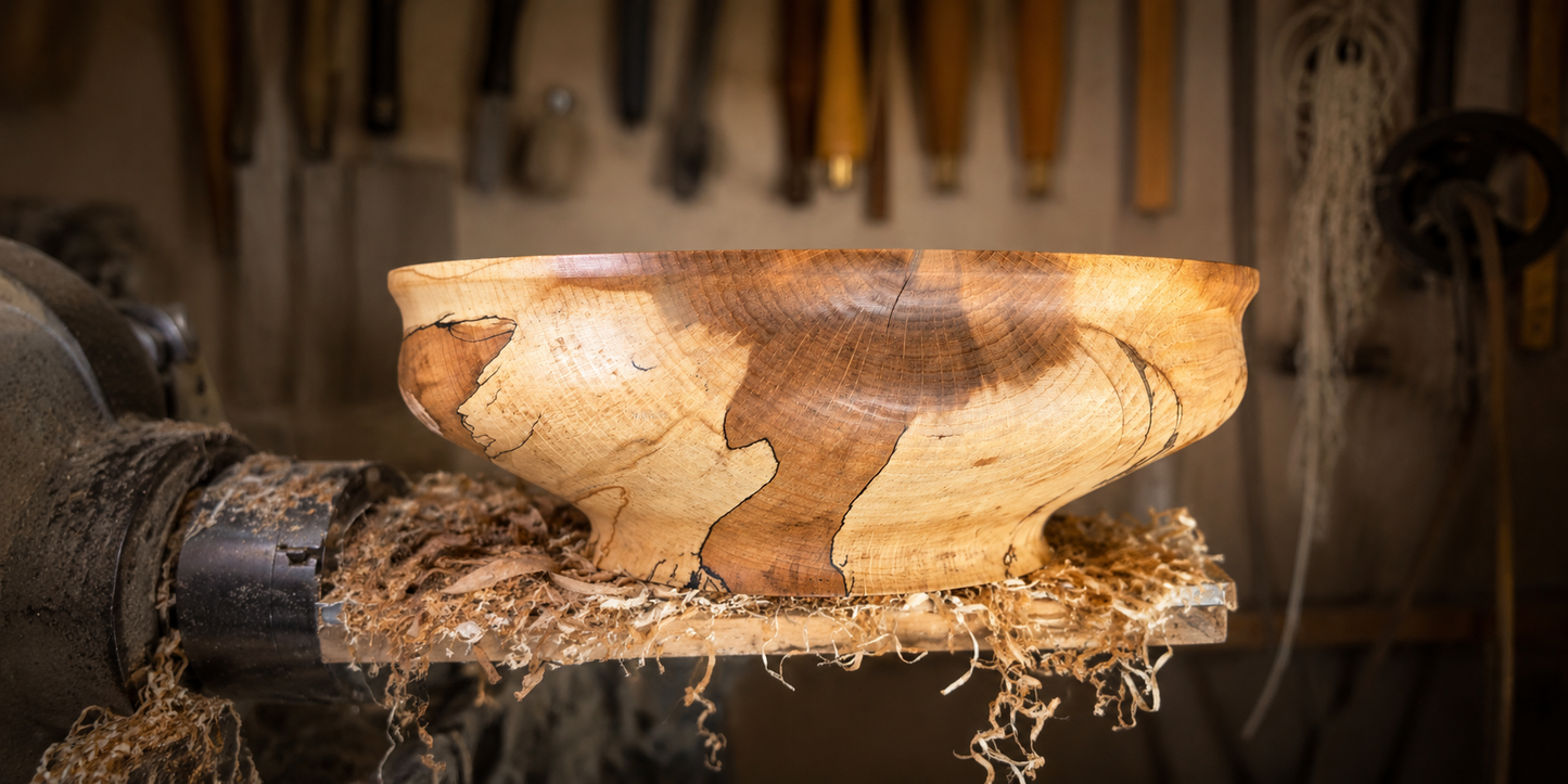 Luxury artisan spalted beech wooden bowl close-up with natural grain