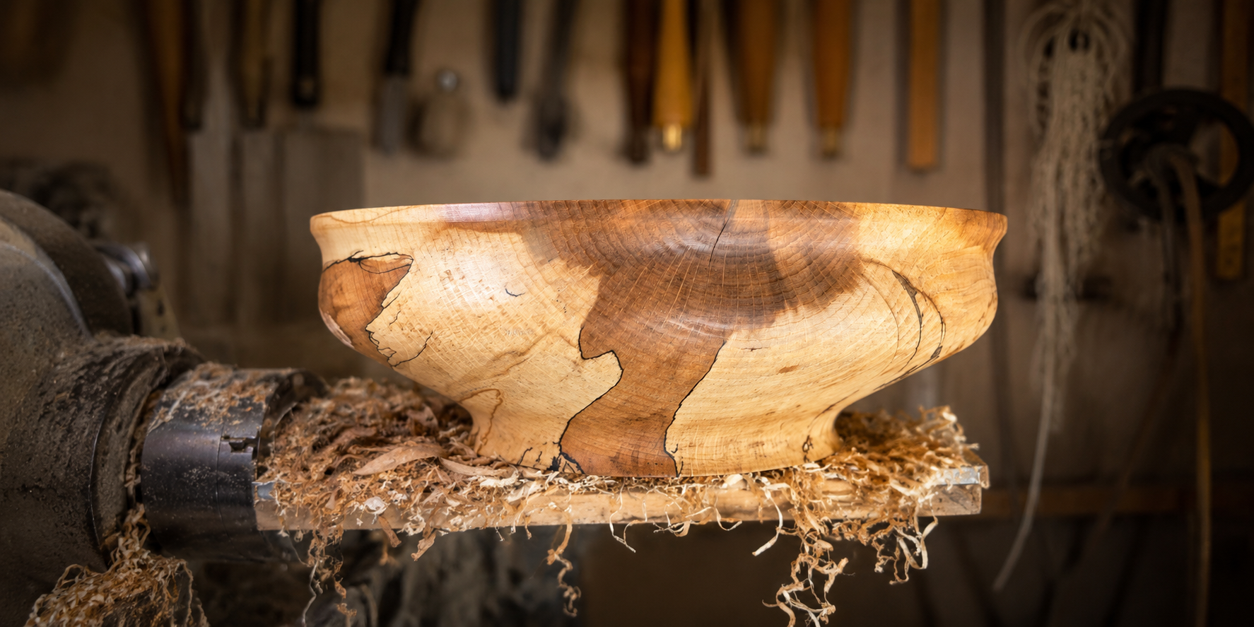 Luxury artisan spalted beech wooden bowl close-up with natural grain
