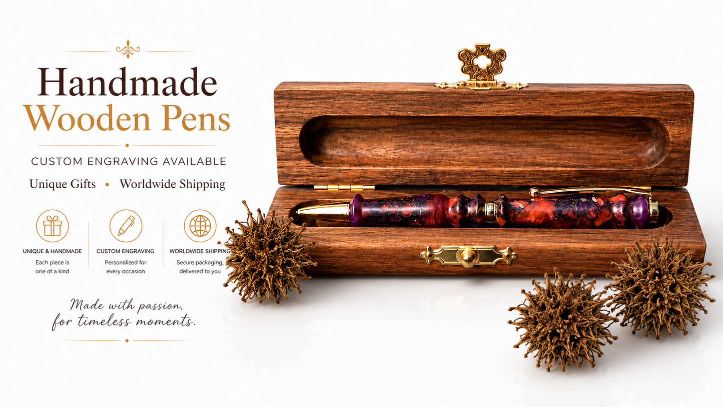 Luxury handcrafted resin pen made from genuine Plane Tree Seed Pods