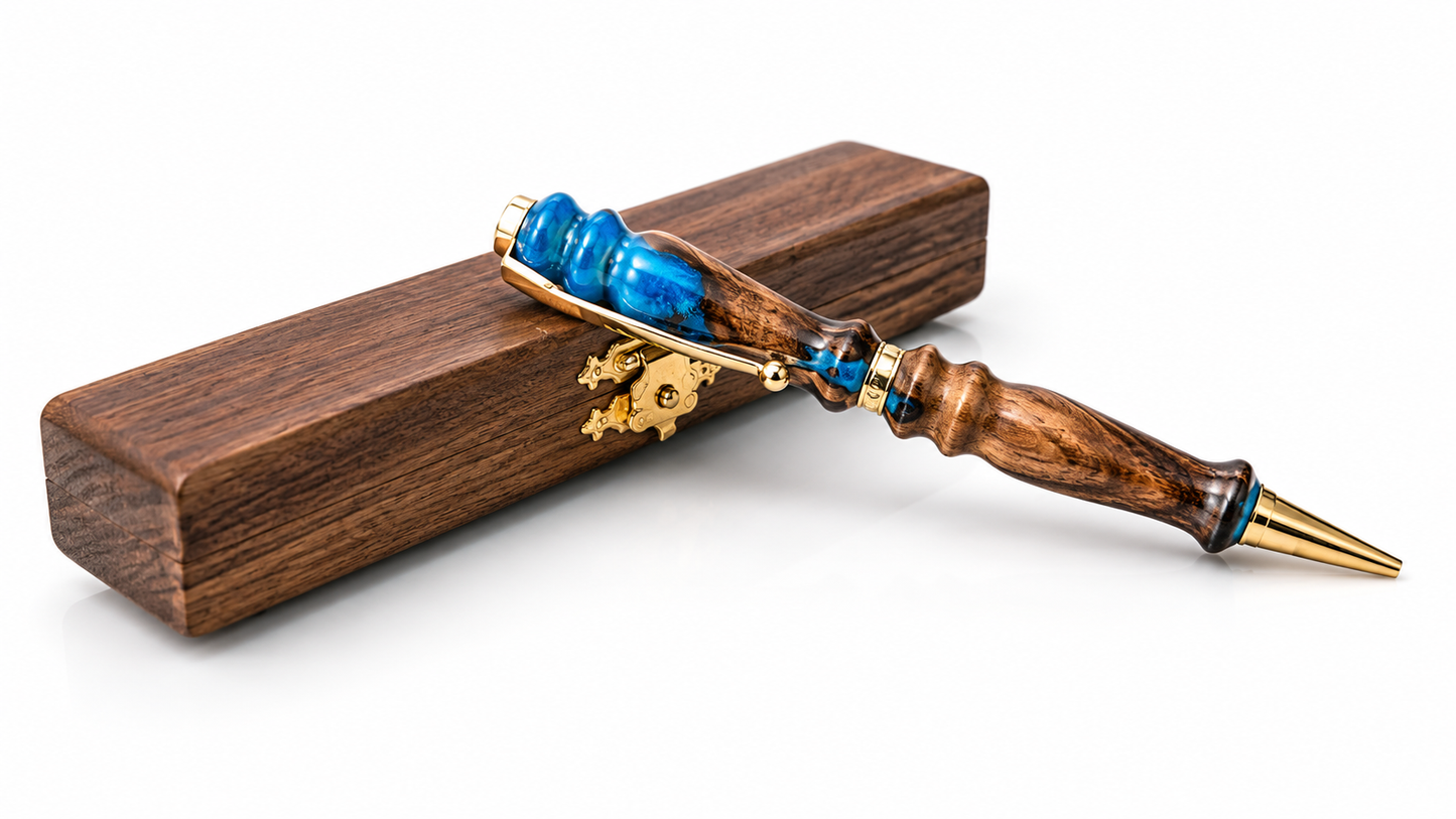Luxury handcrafted walnut wood resin pen made in Slovenia