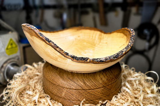 Luxury handmade olive wood live edge bowl with natural bark edge