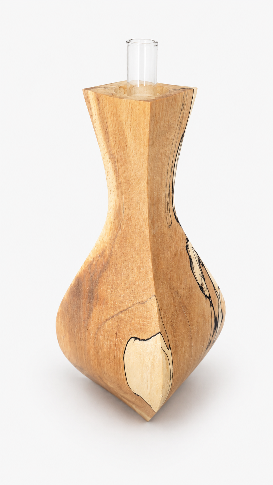 Modern handmade wooden flower vase with glass insert