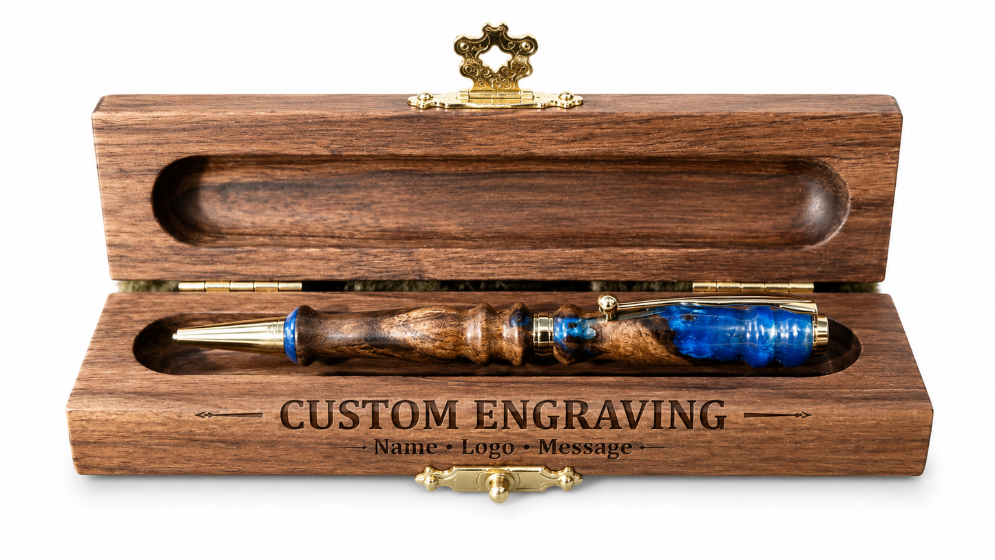 Premium artisan writing instrument crafted from walnut wood and resin