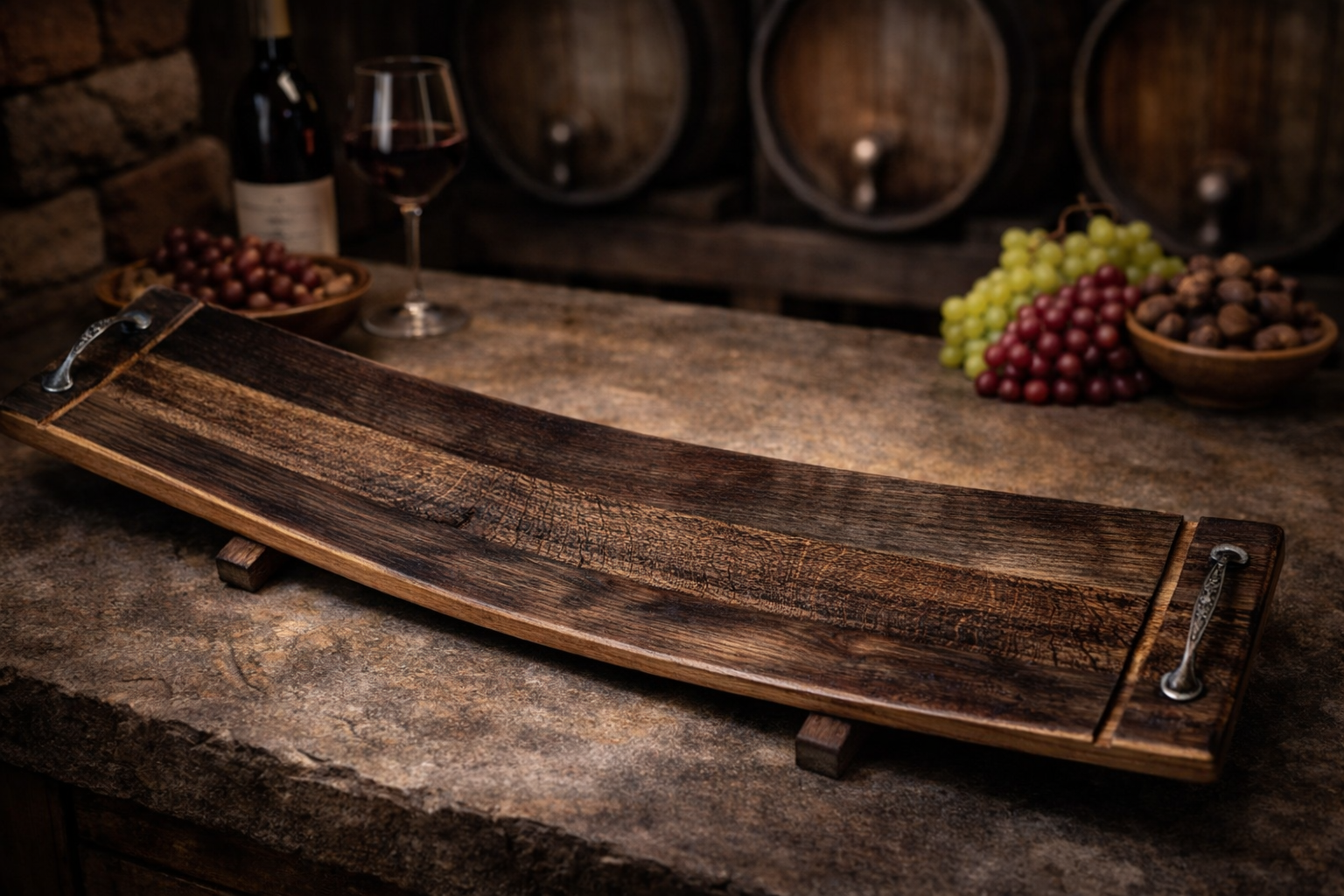 Sustainable reclaimed wood oversized serving tray food safe Danish oil finish