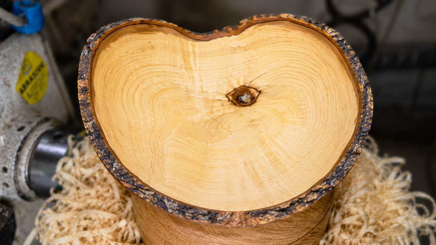 Unique artisan olive wood bowl made on a wood lathe