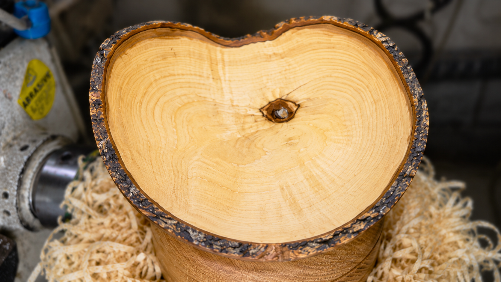Unique artisan olive wood bowl made on a wood lathe