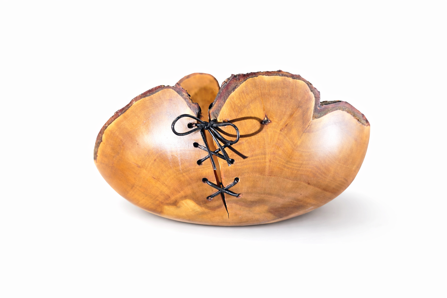 Unique plum wood bowl with natural grain