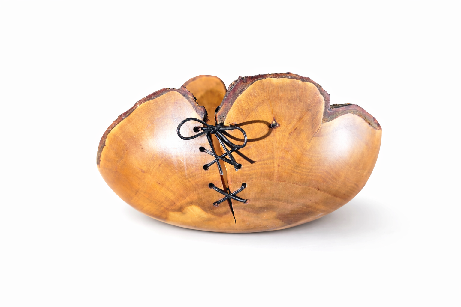 Unique plum wood bowl with natural grain