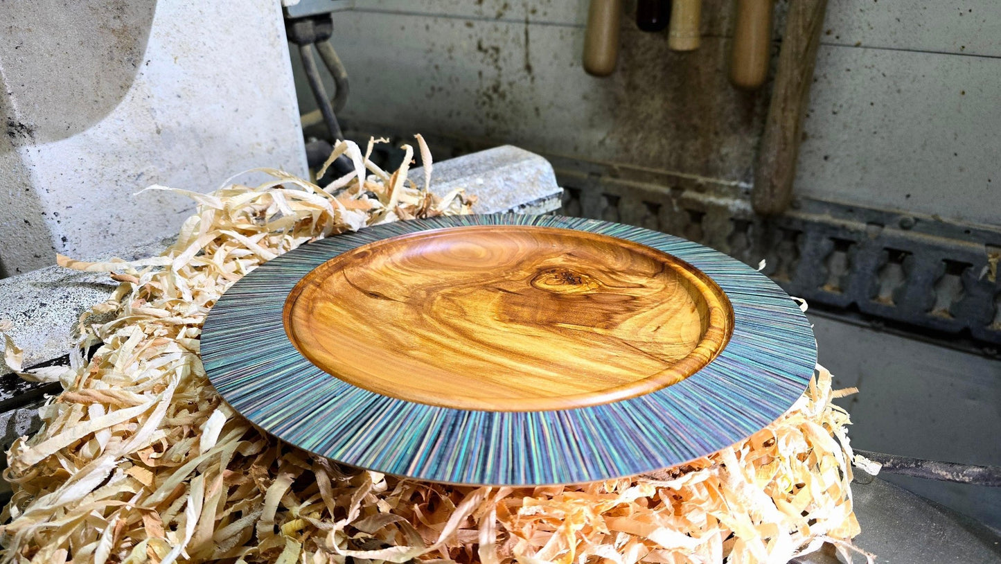 Handcrafted Apple Wood Plate with Vibrant Acrylic Paint – 28cm x 4cm (11 inches x 1.57 inches) | Decorative Plate - PipejaWood