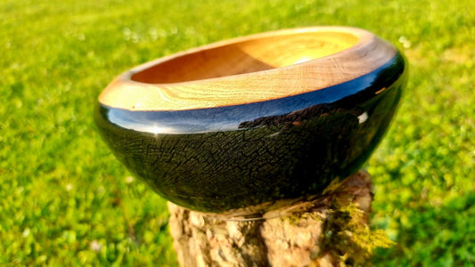 handmade oak wood epoxy resin bowl with burned wood texture luxury artisan design