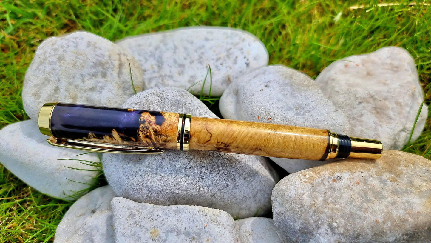 One of a kind handmade fountain pen crafted from acacia burl and clear epoxy resin