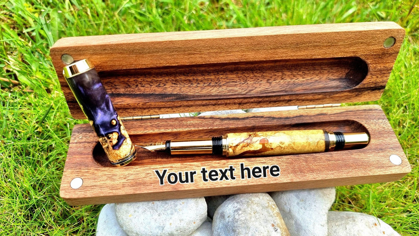 Personalized wooden fountain pen box with custom engraving option