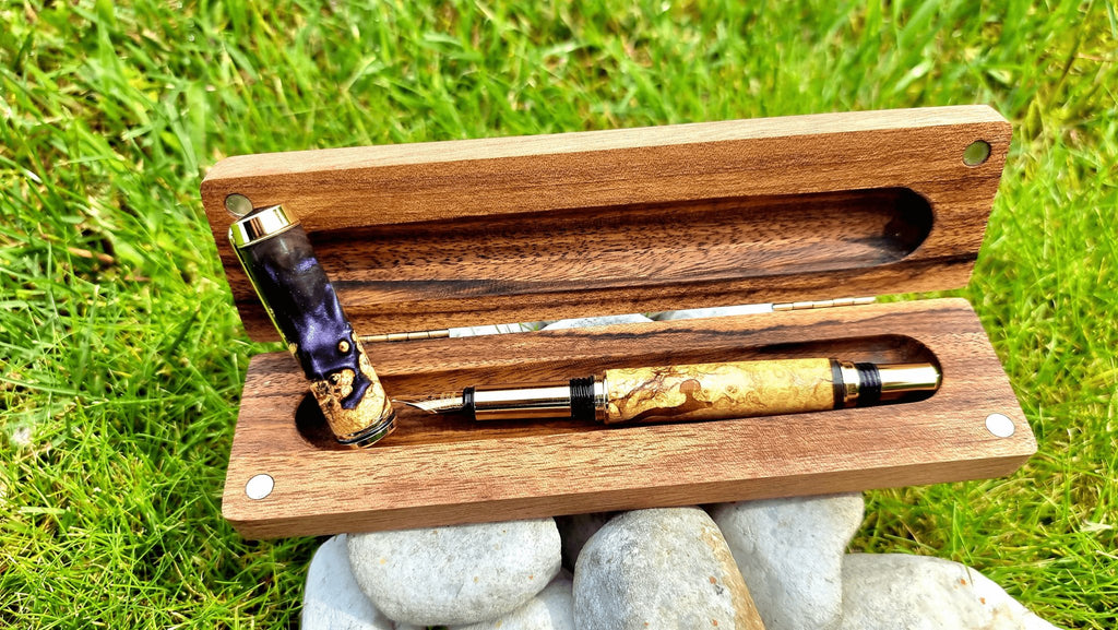 Handcrafted Fountain Pen with Epoxy Resin and Acacia Burl Wood | Unique Wooden Writing Pen - PipejaWood