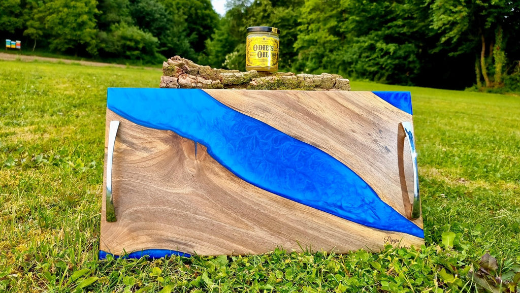 Handcrafted Walnut Wood Serving Board with Pearl Epoxy Resin – 50cm x 28cm (19.7in x 11in) | Cheese, Charcuterie, Appetizer Platter - PipejaWood