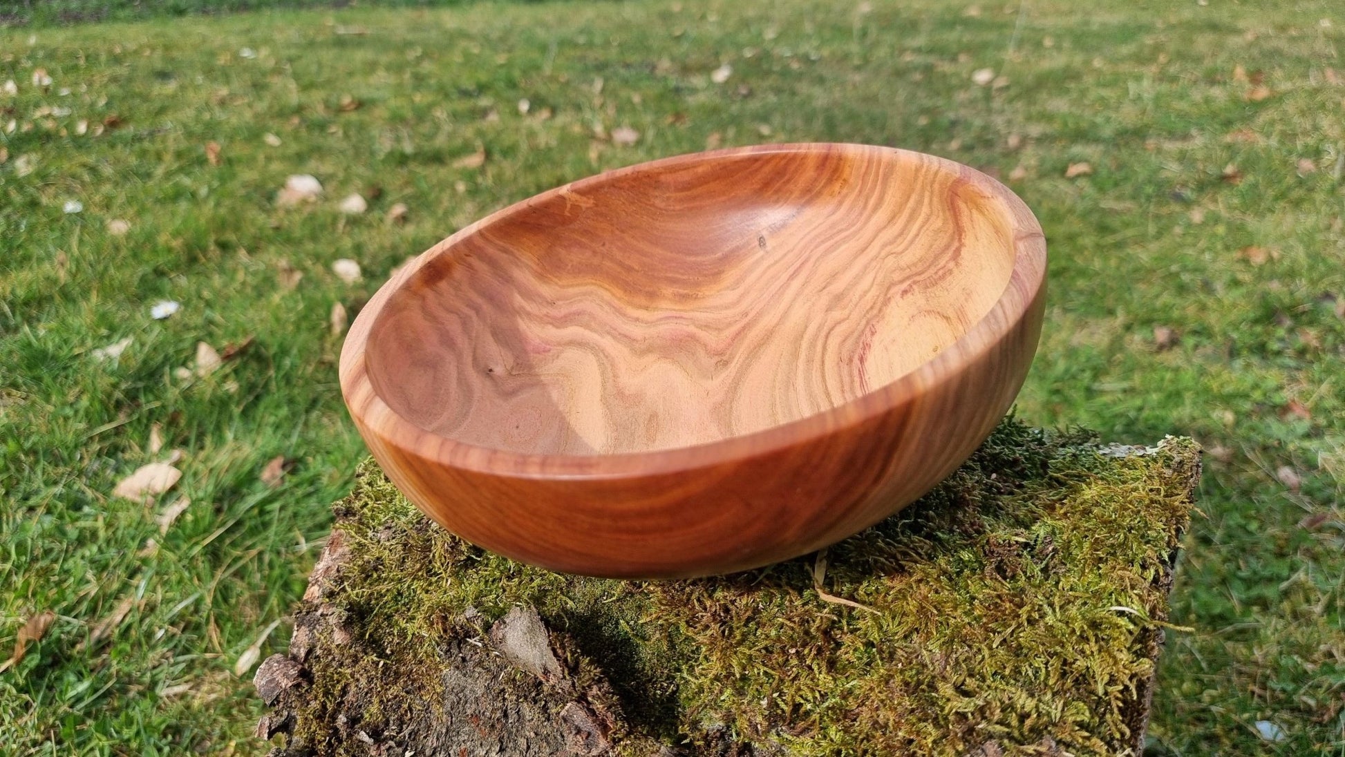 hand turned wooden bowl from plum wood detail